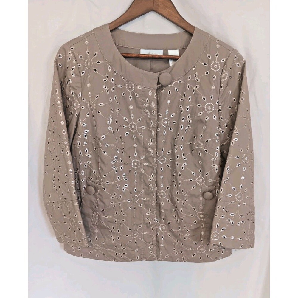 JH Collectibles Womens M Taupe Embroidered Eyelet Cotton Jacket Lined